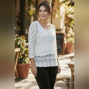 TravelSmith Cream Lace Blouse